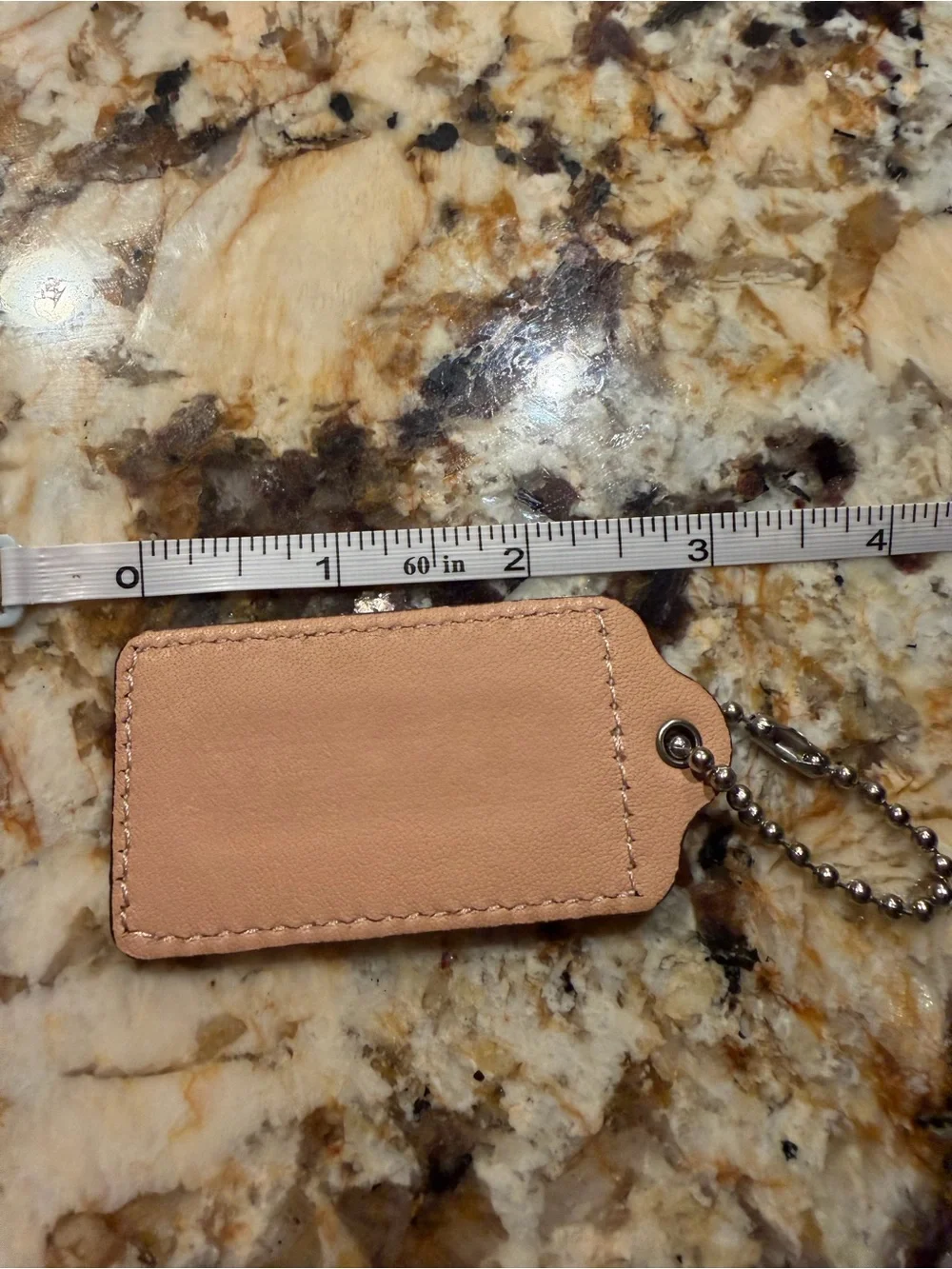 COACH Leather Key Tag in Nude Beige Medium Size 3”